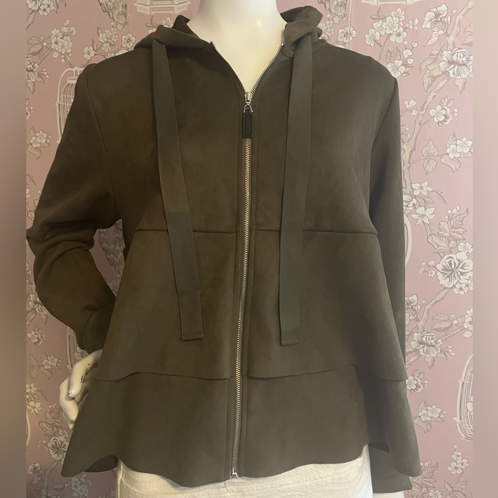 Trish Tyler swing style tiered olive green Hooded Jacket